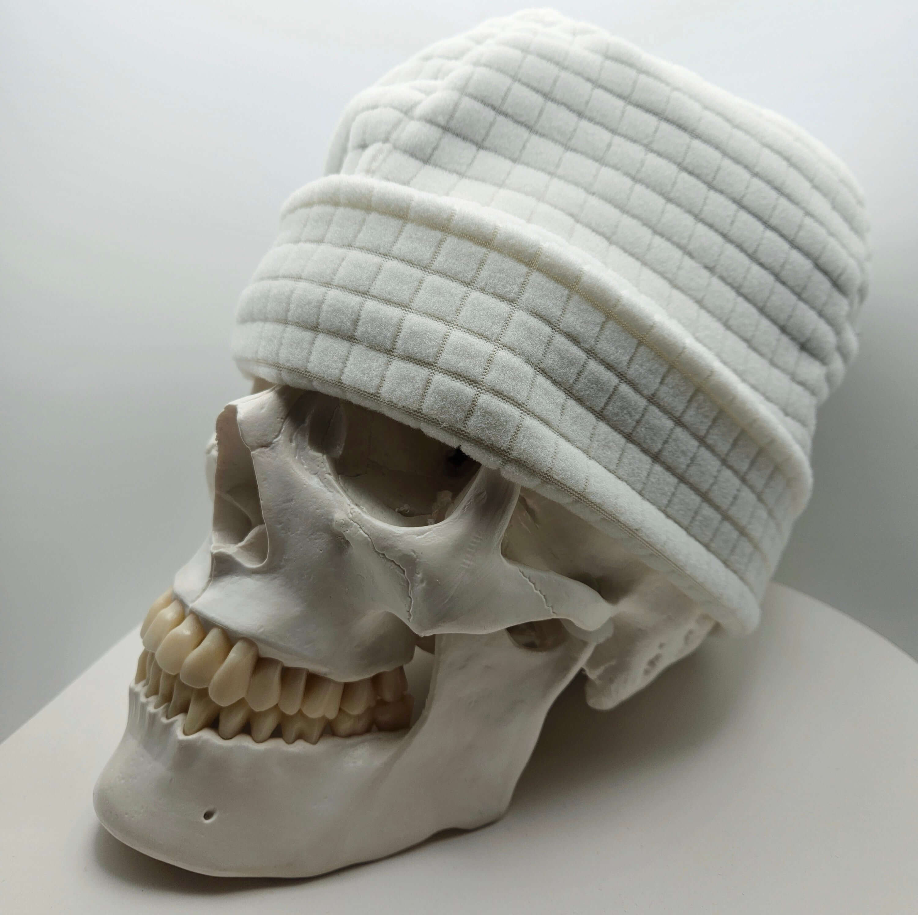 Cream Big Grid Skully Beanie - Last Chance